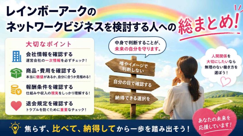 レインボーアークのネットワークビジネスを検討する人への総まとめ